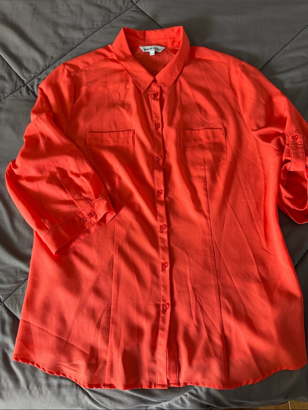 Bright Orange Button-Down Shirt with Chest Pockets
